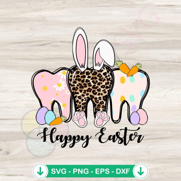 Happy Easter Dentist Floral Leopard Tooth SVG cutting file
