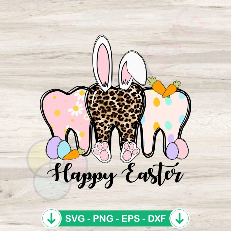 Happy Easter Dentist Floral Leopard Tooth SVG cutting file