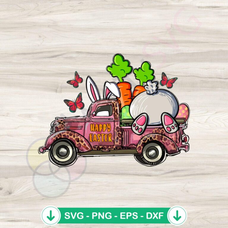 Easter Pink Truck Bunny PNG Sublimation Designs - Happy Easter Special 2 Easter Pink Truck Bunny SVG file for cutting machine